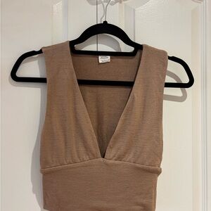 Wilfred Tan Fitted Crop Tank Top